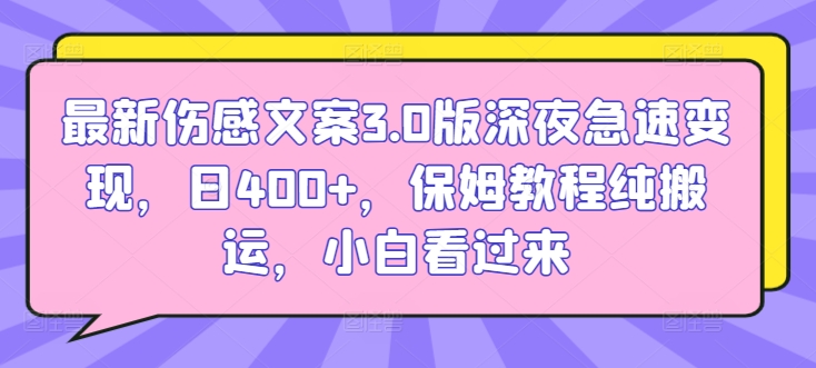 最新伤感文案3.0版深夜急速变现，日400+，保姆教程纯搬运，小白看过来-创业资源网