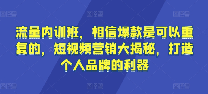 流量内训班，相信爆款是可以重复的，短视频营销大揭秘，打造个人品牌的利器-创业资源网