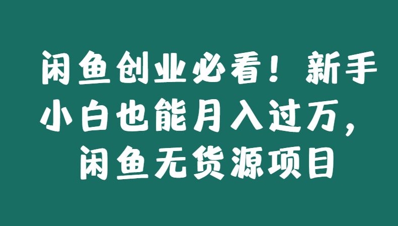 闲鱼创业必看！新手小白也能月入过万，闲鱼无货源项目-创业资源网