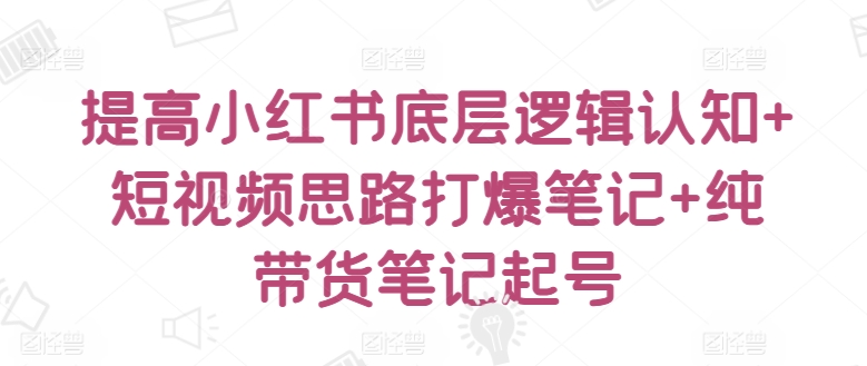 提高小红书底层逻辑认知+短视频思路打爆笔记+纯带货笔记起号-创业资源网