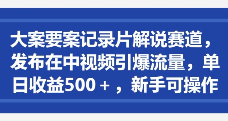 大案要案记录片解说赛道，发布在中视频引爆流量，单日收益500+，新手可操作-创业资源网