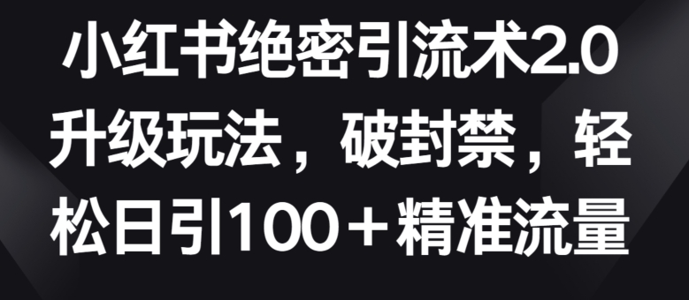 小红书绝密引流术2.0升级玩法，破封禁，轻松日引100+精准流量【揭秘】-创业资源网