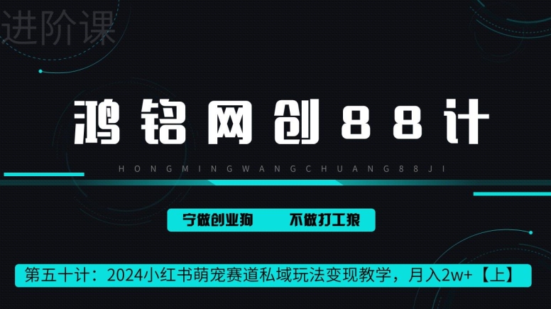 鸿铭网创88计第50计：2024小红书萌宠赛道私域玩法变现教学，月入2w+【上】-创业资源网