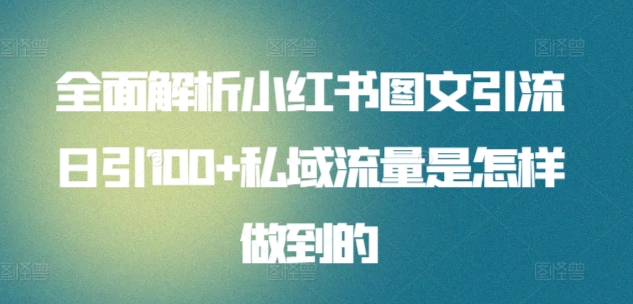 全面解析小红书图文引流日引100+私域流量是怎样做到的【揭秘】-创业资源网