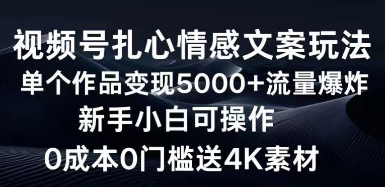 视频号扎心情感文案玩法，单个作品变现5000+，流量爆炸，两分钟一条作品-创业资源网