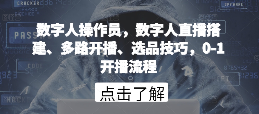 数字人操作员，数字人直播搭建、多路开播、选品技巧，0-1开播流程-创业资源网