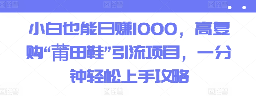 小白也能日赚1000，高复购“莆田鞋”引流项目，一分钟轻松上手攻略-创业资源网