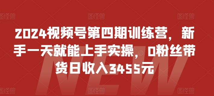 2024视频号第四期训练营，新手一天就能上手实操，0粉丝带货日收入3455元-创业资源网