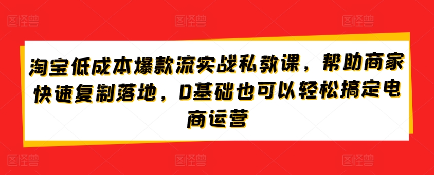 淘宝低成本爆款流实战私教课，帮助商家快速复制落地，0基础也可以轻松搞定电商运营-创业资源网