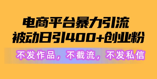 电商平台暴力引流，被动日引400+创业粉不发作品，不截流，不发私信-创业资源网