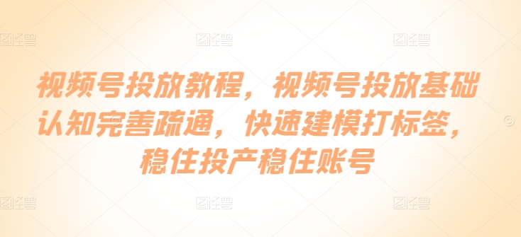 微信视频号推广实例教程，微信视频号推广基础认知健全输通，快速建模添加标签，控住建成投产控住账户-创业资源网