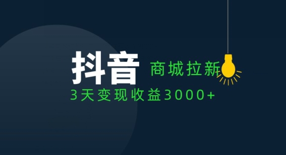 抖音商城引流客户，3天转现盈利3000-创业资源网