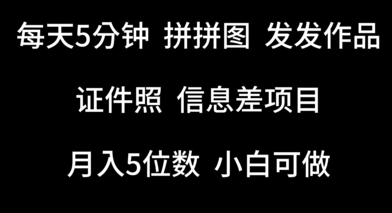 每天5分钟，拼拼图发发作品，证件照信息差项目，小白可做【揭秘】-创业资源网