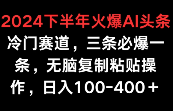 2024后半年受欢迎AI小众跑道，三条必出一条，没脑子拷贝实际操作，日入100-400-创业资源网