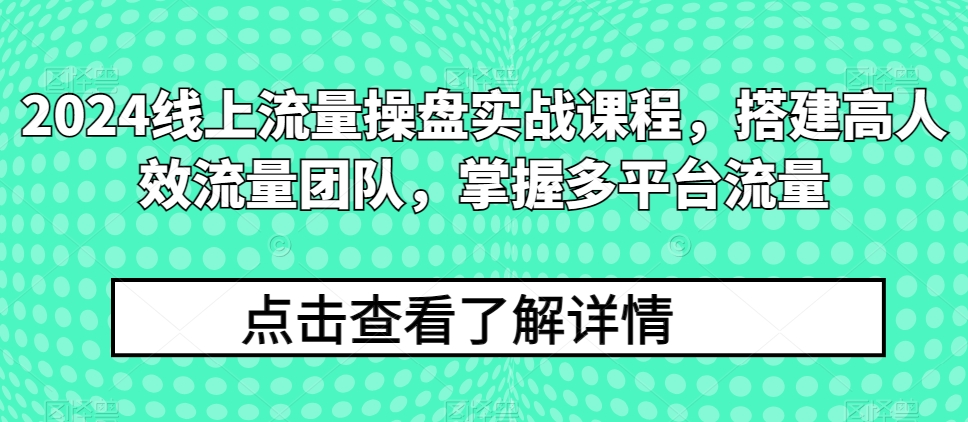 2024用户流量股票操盘实战演练课程内容，构建高人效总流量精英团队，把握多用户流量-创业资源网