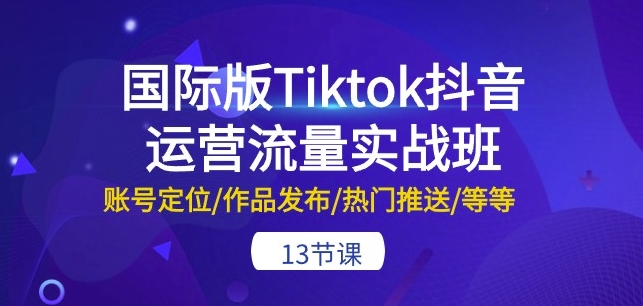 国际版Tiktok抖音运营流量实战班：账号定位/作品发布/热门推送/等等-13节-创业资源网