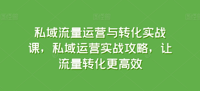 私域流量运营与转化实战课，私域运营实战攻略，让流量转化更高效-创业资源网