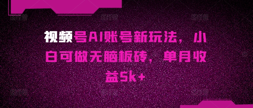 微信视频号AI账户新模式，小白可做没脑子砖头，单月盈利5k-创业资源网