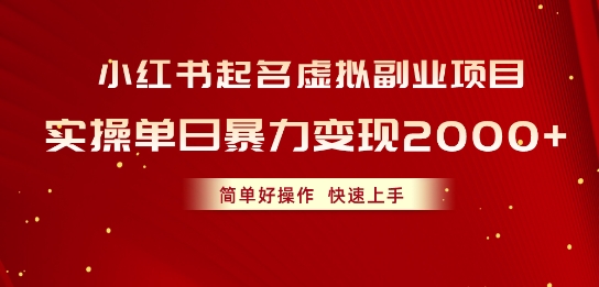 小红书起名虚拟副业项目，实操暴力变现，简单好操作，快速上手-创业资源网