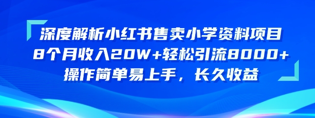 深度解读小红书的出售小学资料新项目，实际操作简单易上手，长期盈利-创业资源网