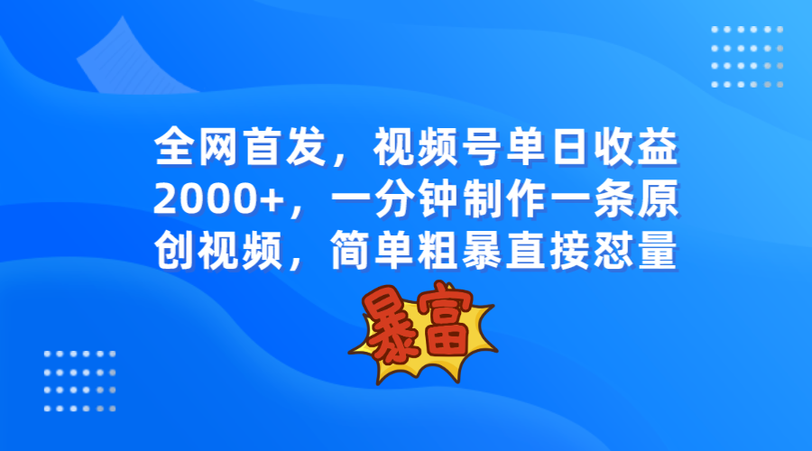 独家首发，微信视频号单日盈利2000 ，一分钟制做一条原创短视频，简单直接-创业资源网