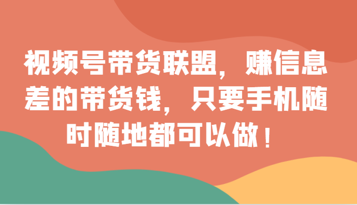 视频号带货同盟，赚信息不对称的卖货钱，仅需手机上随时随地都能做！-暖阳网-优质付费教程和创业项目大全-创业资源网