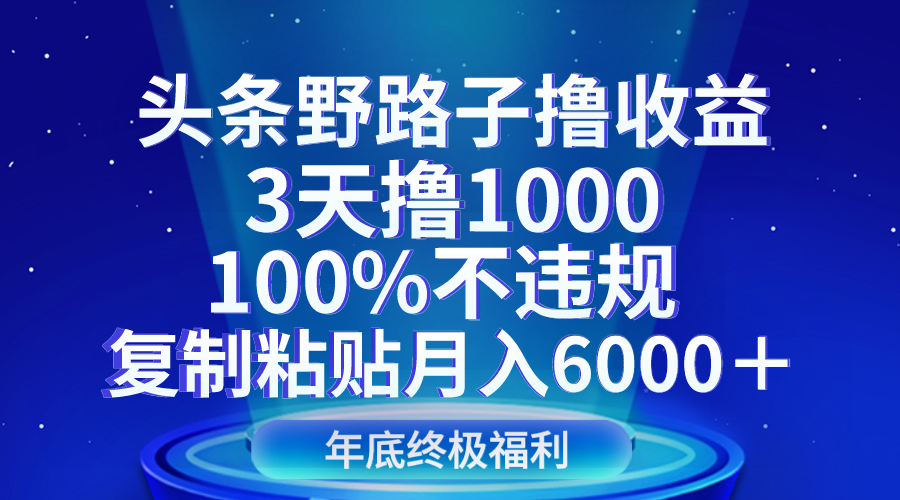 今日头条歪门邪道撸盈利，3天撸1000，100%不违规，拷贝月收入6000＋-创业资源网