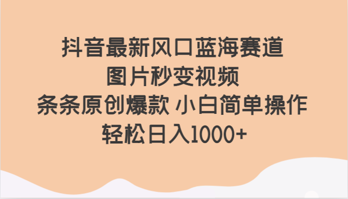 抖音最新风口蓝海赛道 图片秒变视频 条条原创爆款 小白简单操作 轻松日入1000+-创业资源网