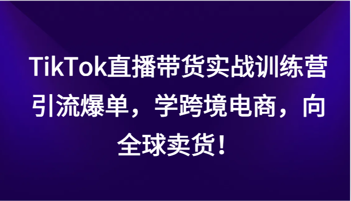 TikTok直播卖货实战演练夏令营，引流方法打造爆款，学跨境电子商务，面向全球卖东西！-创业资源网