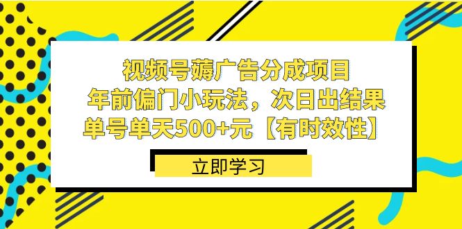 视频号薅广告分成项目，年前偏门小玩法，次日出结果，单号单天500+元【有时效性】-创业资源网