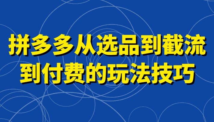 拼多多平台从选款到截留到收费的技巧攻略，帮助你把握截留自然搜索流量，高建成投产，强付钱快速开启-创业资源网