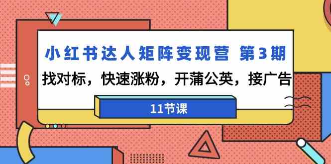 小红书达人引流矩阵转现营第3期，找对比，快速吸粉，开蒲公英花，接推广-创业资源网