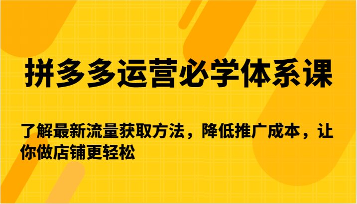 拼多多运营必学体系课-了解最新流量获取方法，降低推广成本，让你做店铺更轻松-创业资源网