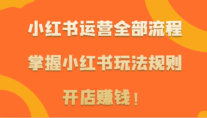 小红书运营全部流程，掌握小红书玩法规则，开店赚钱！-创业资源网