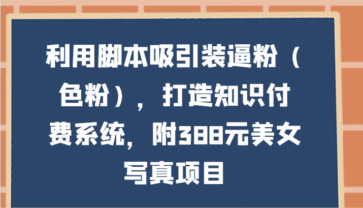 运用脚本制作吸引住装B粉，打造出知识付费系统，附388元美女写真新项目-创业资源网