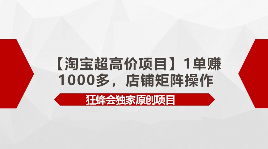【淘宝网超高价位新项目】1单赚1000多，店面引流矩阵实际操作-创业资源网