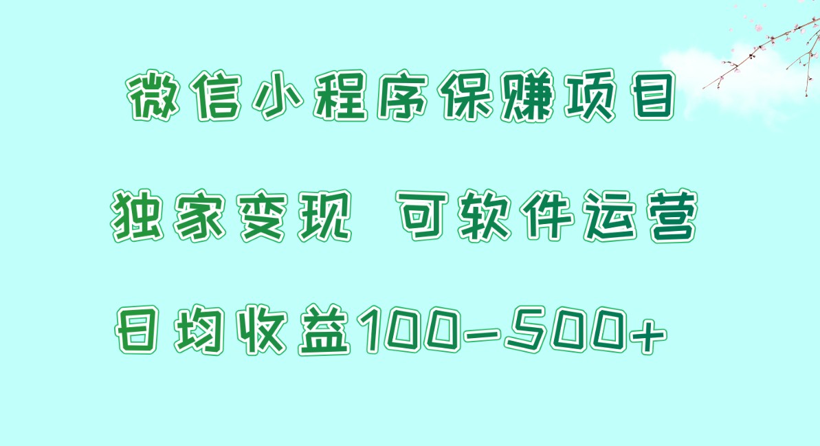 小程序保赚新项目，日均盈利100~500 ，独家代理转现，可软件运营-创业资源网