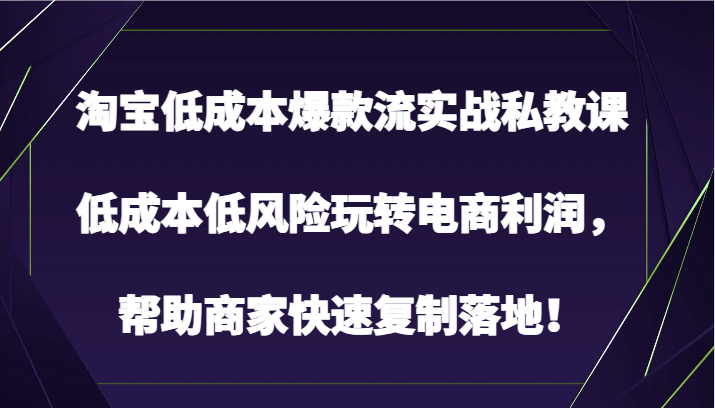 淘宝网降低成本爆品流实战演练私教，降低成本中低风险轻松玩电子商务盈利，帮助企业快速复制落地式！-创业资源网