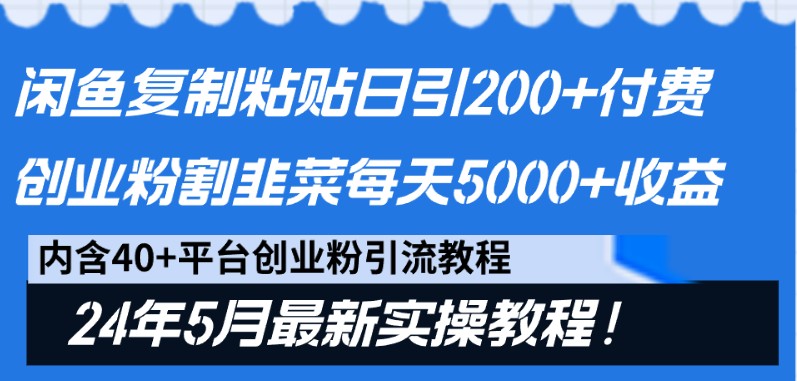 闲鱼平台拷贝日引200 付钱自主创业粉，24年5月全新方式！当韭菜割日平稳5000 盈利-创业资源网