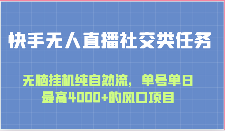 快手无人直播社交类任务：无脑挂机纯自然流，单号单日最高4000+的风口项目-创业资源网