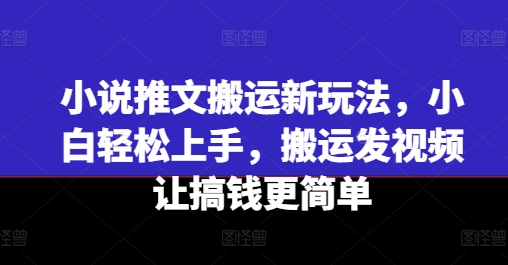 小说推文运送新模式，新手快速上手，运送上传视频让弄钱更方便-创业资源网