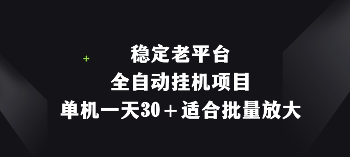 平稳老平台，全自动挂机新项目，单机版一天30 适宜大批量变大-创业资源网