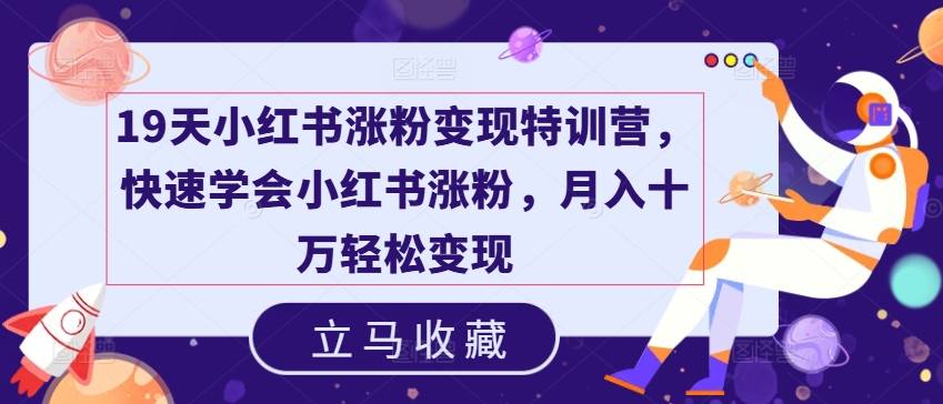 19天小红书涨粉变现特训营，快速学会小红书涨粉，月入十万轻松变现-创业资源网