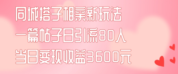 同城搭子相亲新玩法一篇帖子引流80人当日变现3600元(项目教程+实操教程)【揭秘】-创业资源网