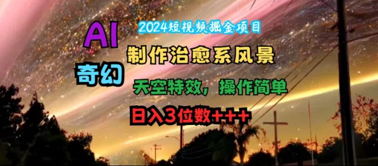 2024短视频掘金项目，AI制作治愈系风景，奇幻天空特效，操作简单，日入3位数【揭秘】-创业资源网