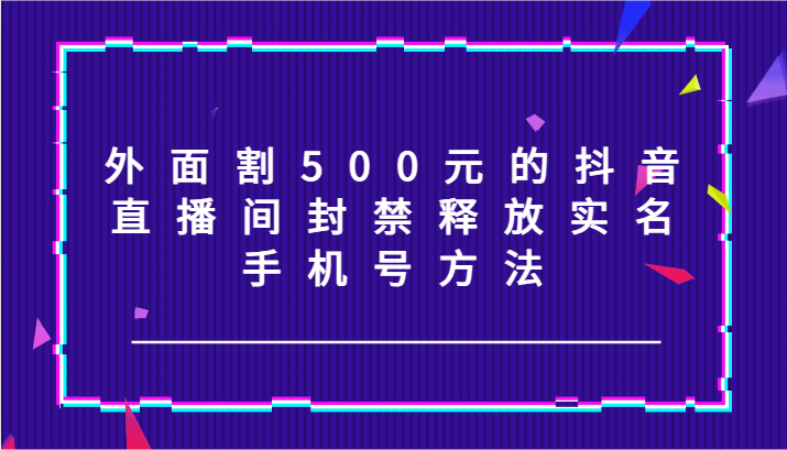 外边割500块的抖音直播封停释放出来实名认证/手机号码方式！-创业资源网