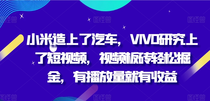 小米手机造上车辆，VIVO科学研究上小视频，短视频砖头轻轻松松掘金队，有播放量就会有盈利-创业资源网