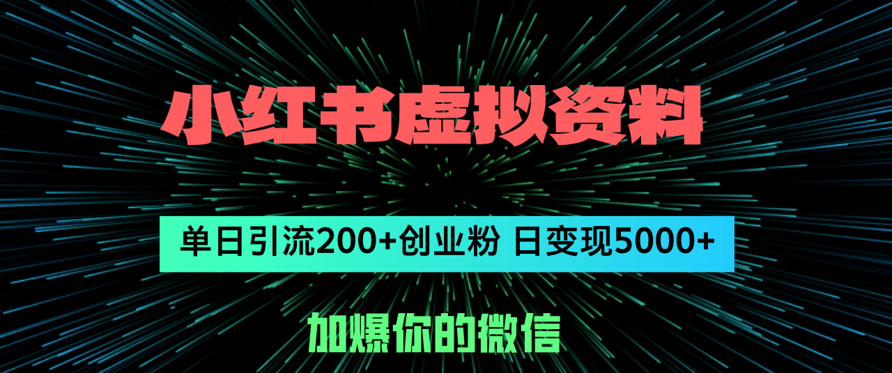 小红书虚拟资料日引流200+创业粉，单日变现5000+-创业资源网