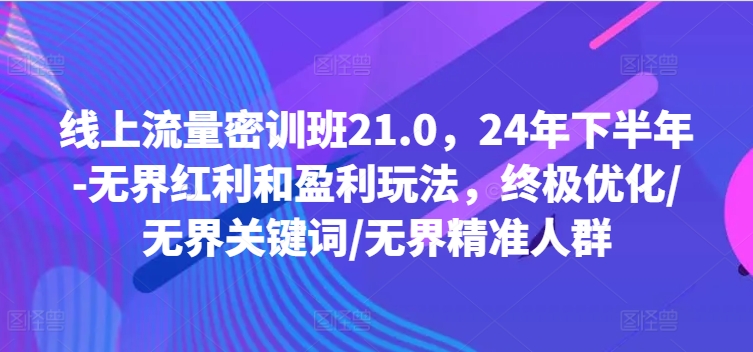 用户流量密训班21.0，24年年底-无边收益和盈利游戏玩法，最终提升/无边关键字/无边精准客户-创业资源网