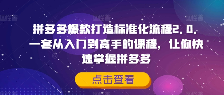拼多多爆款打造出标准流程2.0，一套从入门到大佬的课程内容，让你快速把握拼多多平台-创业资源网